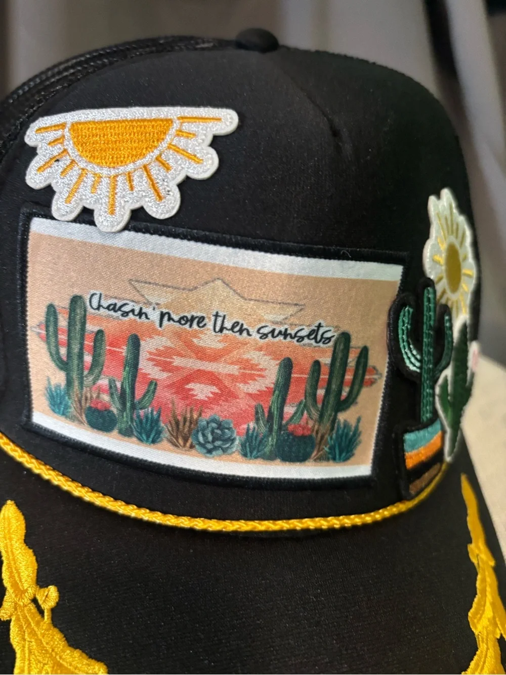 Kids Black and Yellow Desert Patch Trucker Hat